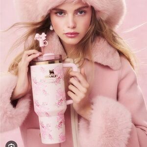 Stanley Pink Floral Insulated Tumbler with Gold Logo